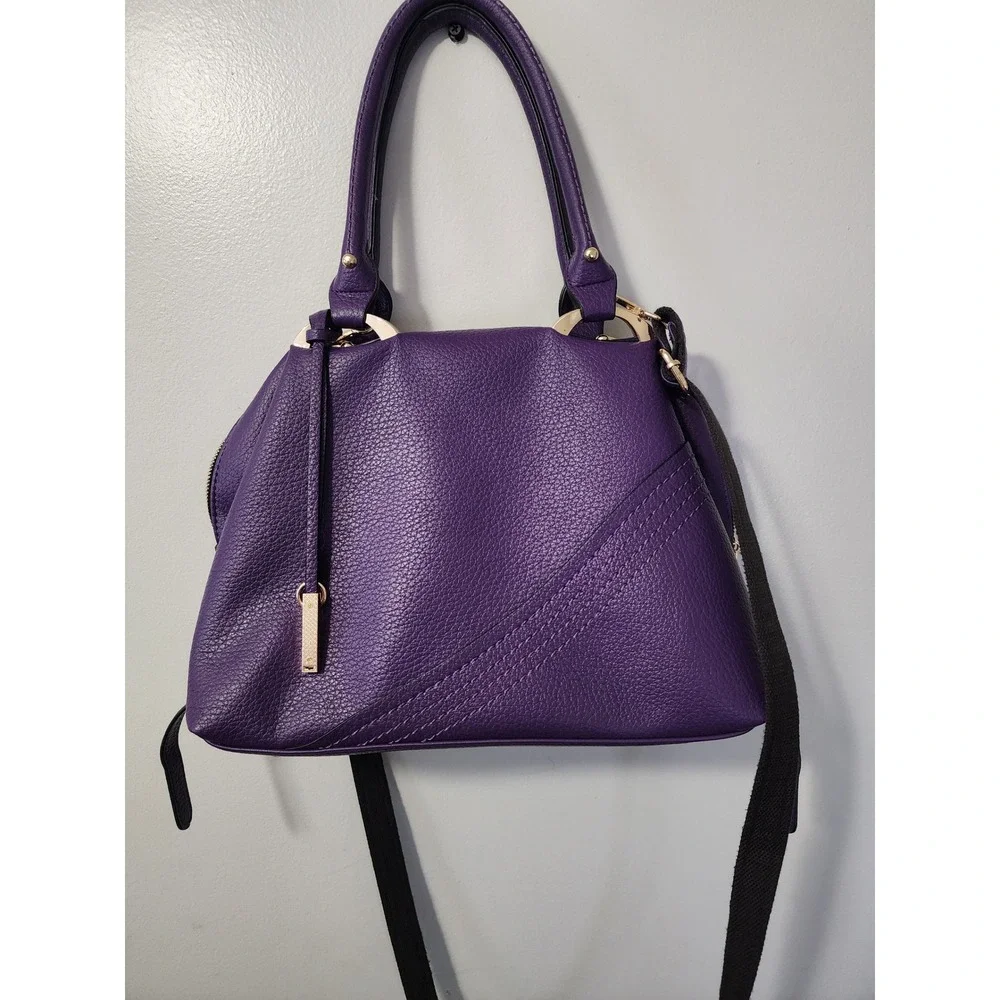 Mellow World Purple Pebbled Vegan Leather Satchel Crossbody Handbag Gold